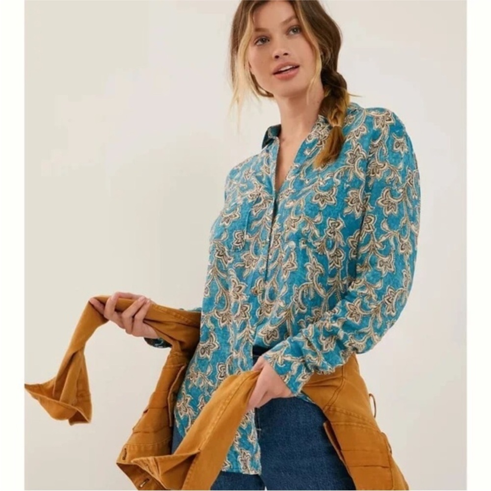 Anthropologie Pilcro Leilani Tunic Buttondown Paisley Utility Front Pockets S